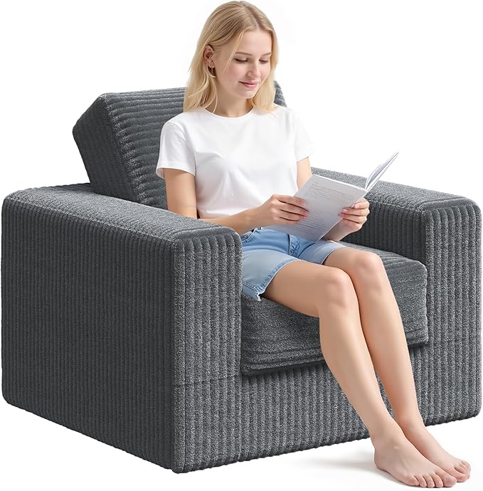 WLIVE Compact Bean Bag Chair, Single Foam Couch Chair, for Dorm Bedroom Kids Playroom, Teen Adult, Gray