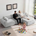 Modular Floor Sofa, Cozy Corduroy Sectional Couch with Fully Washable Covers, Frameless L Shaped Couch for Living Room, Family & Pet Friendly Lounge,No Assembly(Light Gray,Right Facing Chaise)