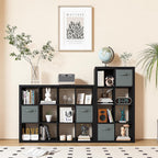 Bookshelf with Storage Bins, 8-Cube Storage Organizer, Modern Black Bookshelf for Bedroom, Multifunctional Display Cube Bookshelves for Living Room, Bedroom, Home Office