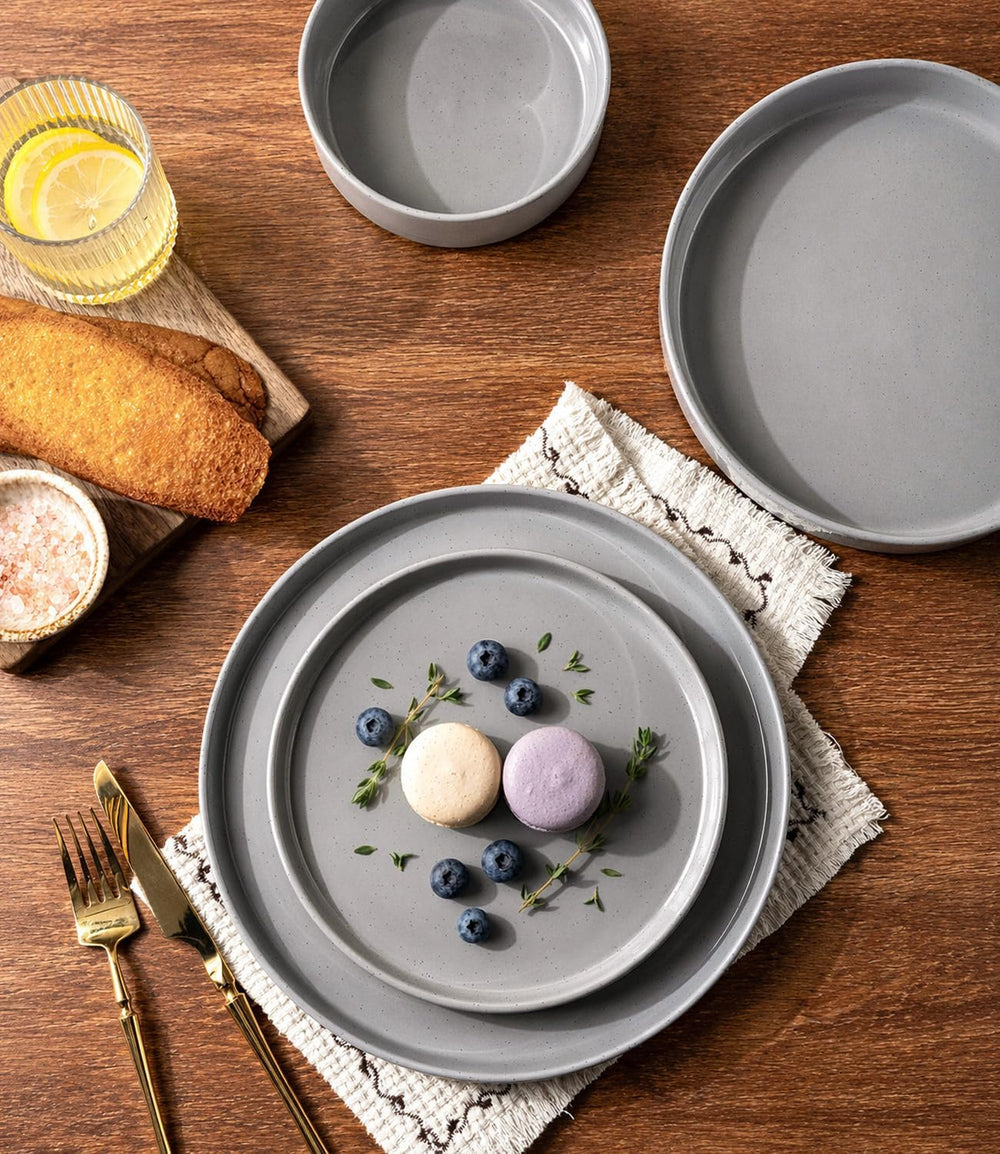 AmorArc Stoneware Dinnerware Sets for 4,12Pcs Plates and Bowls Set