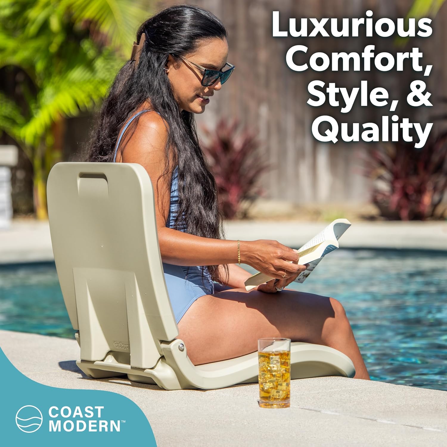 Coast Modern Portable Poolside Chair – Adult Foldable Flip Chair for Pool, Beach, Tailgating & Stadium – Durable Plastic with Back Support