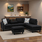 Sectional Couches for Living Room with Movable Chaise & Storage Ottoman - 97.5" Linen L Shaped Couches for Living Room Apartment, Home Modular Sectional Sofas with Cup Holder, Grey