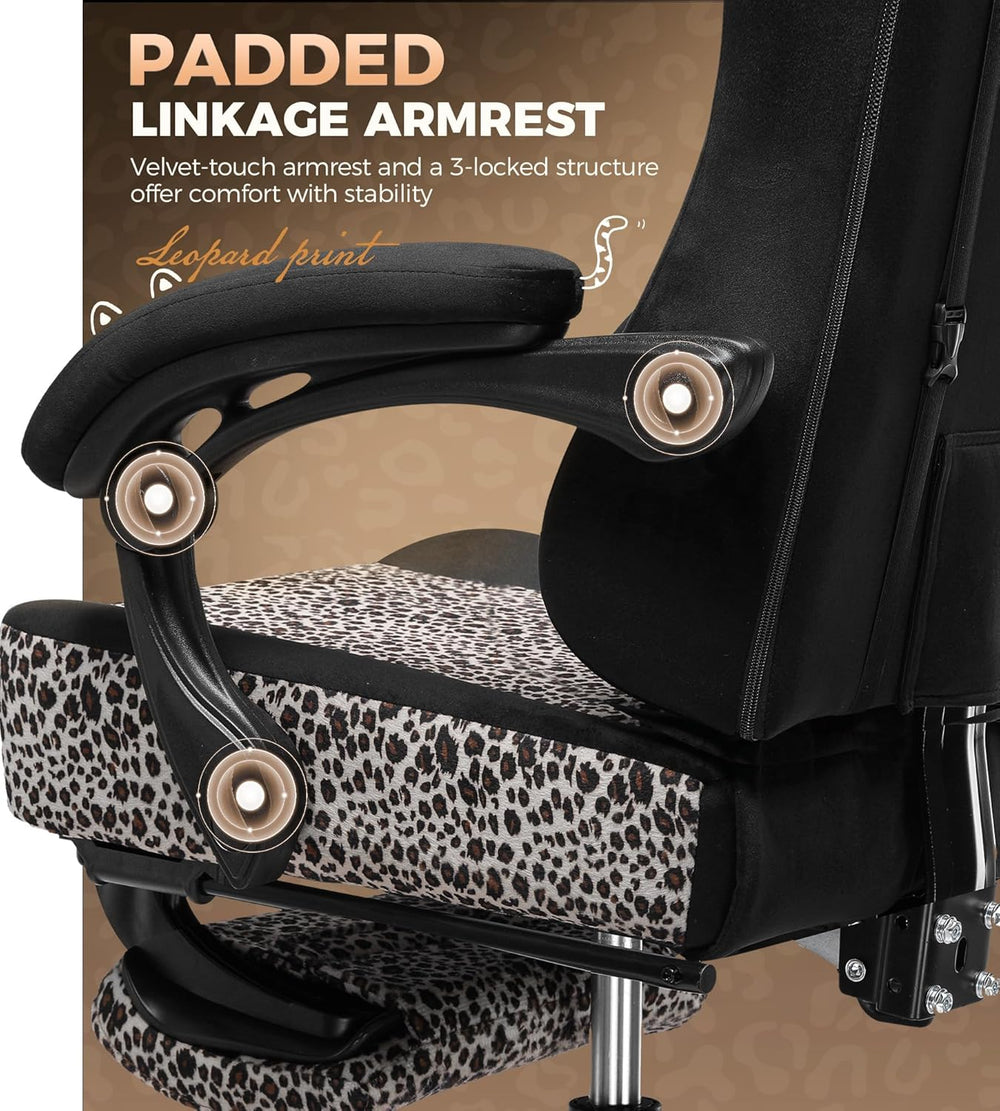 GTPLAYER Gaming Chair with Leopard Print Cat, Cute Velvet Fabric Ergonomic Of...