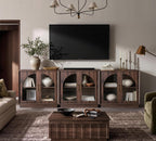 FORTUNETEC 31.5" Sideboard Buffet Cabinet with Arched Glass Doors Set of 2 | Modern Accent Cabinet, Modular Media Console with Storage, Adjustable Shelves, for Living Dining Room Entryway, Dark Walnut