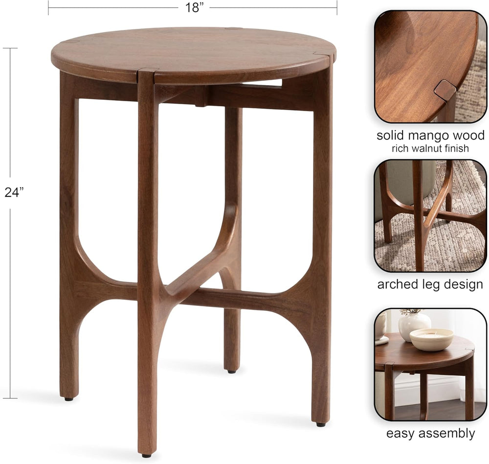Kate and Laurel Kroscove Modern Geometric Mango Wood Round Side Table, 18 x 1...