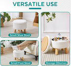 Small Ottoman with Storage, Small Storage Ottoman Round, Sherpa Foot Stool with Legs, Ottomans and Footstools for Living Room and Entryway (White)