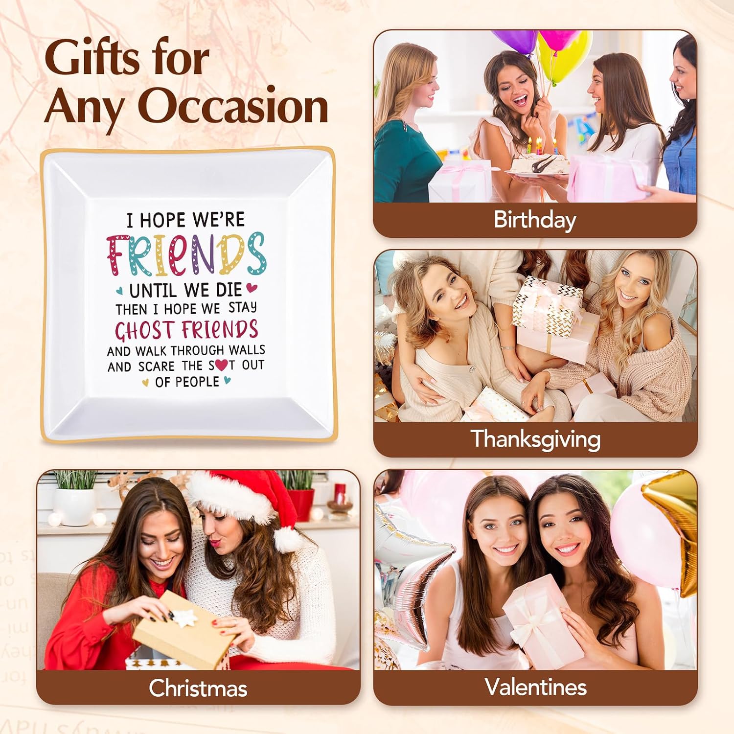 Friend Birthday Gifts for Women Jewelry Dish, Funny Best Friend Female Gifts for Women Coworker Mothers Day/Birthday/Christmas Gift - 4 Inch Trinket Tray for Rings, Earrings