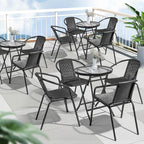 VINGLI PE Rattan Outdoor Dining Chairs Set of 4, Plastic Stackable Patio Chairs for Indoor, Porch, Restaurant, Garden, Black