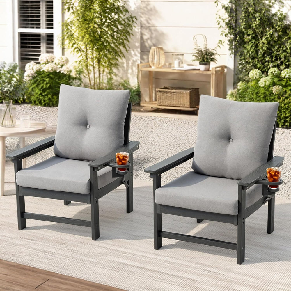 HDPE Patio Armchairs Set of 2 w/Cup Holeder, Outdoor Sectional Couch w/Thick ...