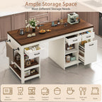 72" Stationary Kitchen Island with Charging Station | Large Kitchen Bar Island Table, 6 Storage Drawers, Open Shelves & Built-in Fridge Space, Towel Racks