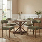 VKNOW Wooden Dining Chairs Set of 4, Modern Upholstered Dining Room Chairs with Walnut Wood Legs and Curved Backrest, Fabric Kitchen Chairs for Farmhouse/Living Room/Dining Room, Green
