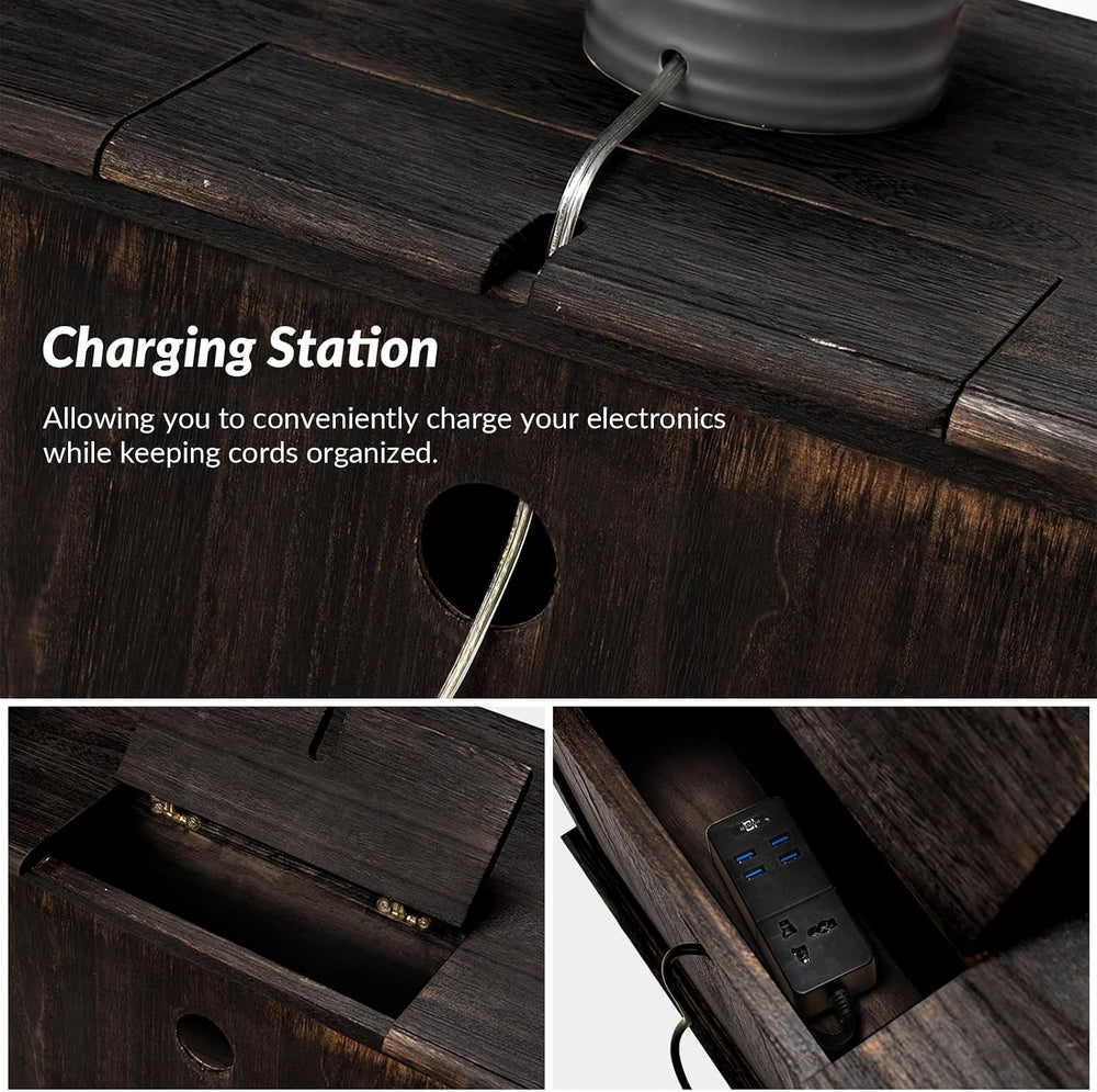 HULALA HOME Solid Wood End Tables Set of 2 with Charging Station Space, Vinta...