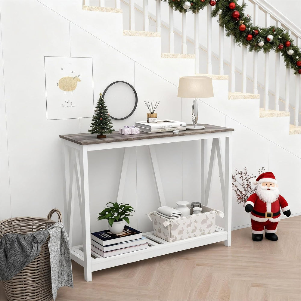 Entryway Table, 39" Farmhouse Console Table with Shelf Narrow Foyer Tabl...