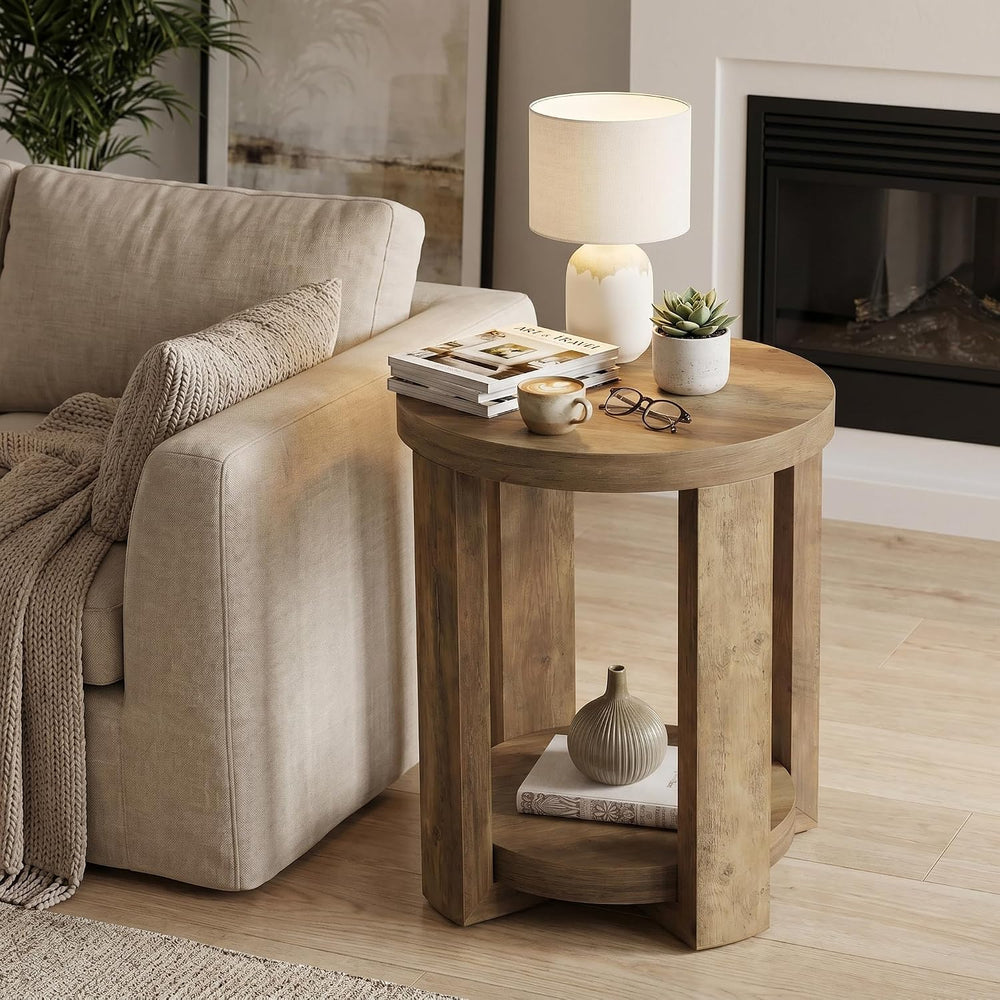 Tribesigns Round Side Table, 2-Tier End Table for Living Room & Bedroom, ...