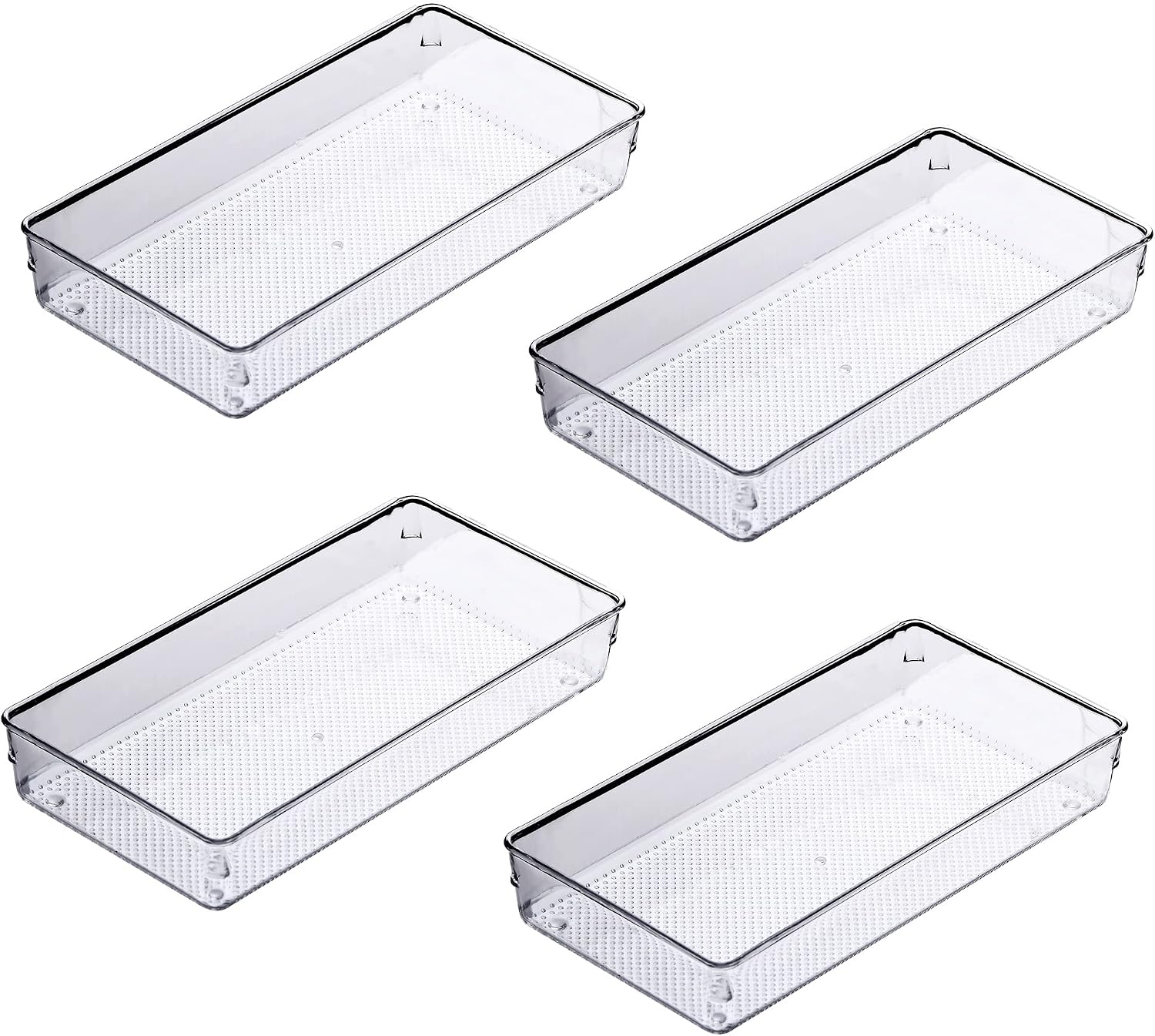 4Pack Large Size Clear Plastic Desk Drawer Dividers Drawer Organizer Wide Tray for Makeup,Kitchen Utensils,Jewelries and Gadgets 12’’x6’’