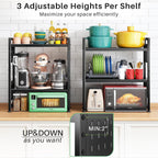 Microwave Stand, 3-Tier Expandable(17.4"- 27.4") Heavy Duty Adjustable Shelf Microwave Oven Rack, Kitchen Countertop Organizer and Storage with 9 Hooks & Cutting Board Holder, Holds up 180 lbs, Black