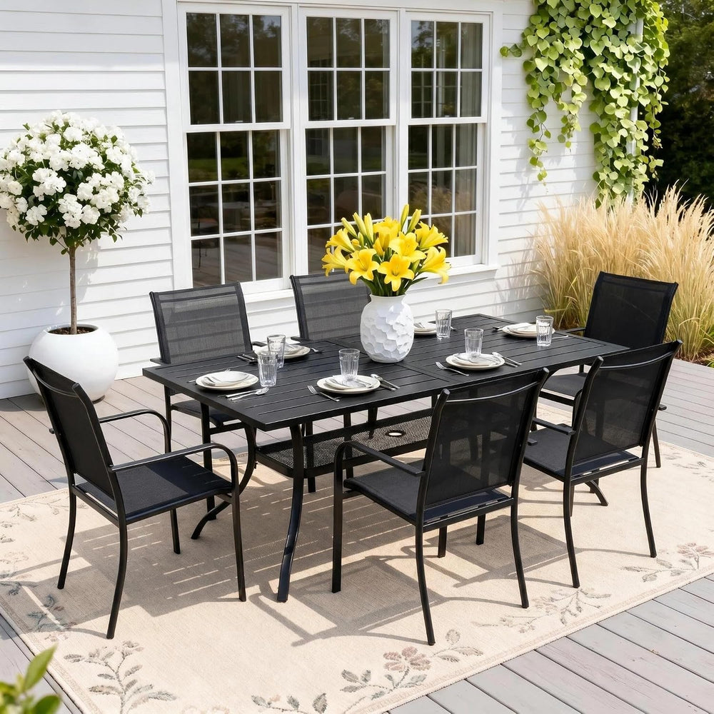 Crownland 7 Piece Outdoor Dining Set, Patio Textilene Dining Sets, 6 Textilen...