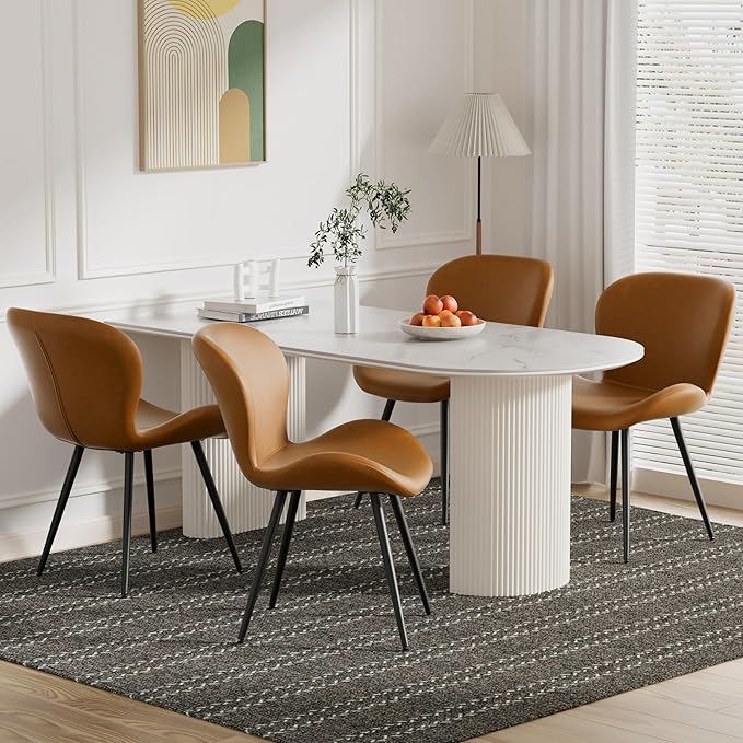 Nalupatio Dining Chairs Set of 4, Modern Dining Room Chairs Comfy Backrest Thick Upholstered Kitchen Chairs 19IN Height with Metal Legs Brwon（Pu Leather）
