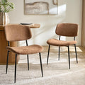 HULALA HOME Dining Chairs Set of 2 Mid-Century Modern Upholstered Kitchen Dining Room Chairs with Wood Curved Backrest, Black Metal Legs Fabric Dinner Chair for Living Room Cafe Restaurant Camel