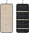 Dynoro Double-Sided Hanging Jewelry Organizer, Large Black Storage Roll for Earrings, Necklaces, Rings, 48 Pockets 21 Hooks, Durable Oxford Fabric for Closet, Wall, Door, 1 piece, Jewelry Not Included