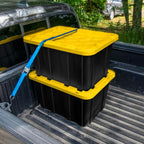 Sterilite Industrial Storage Tote with Lids for Garage, 27 Gallon, 4-Pack | Heavy-Duty and Stackable Utility Box Containers for Home, Office, and Basement Organization, Black/Yellow