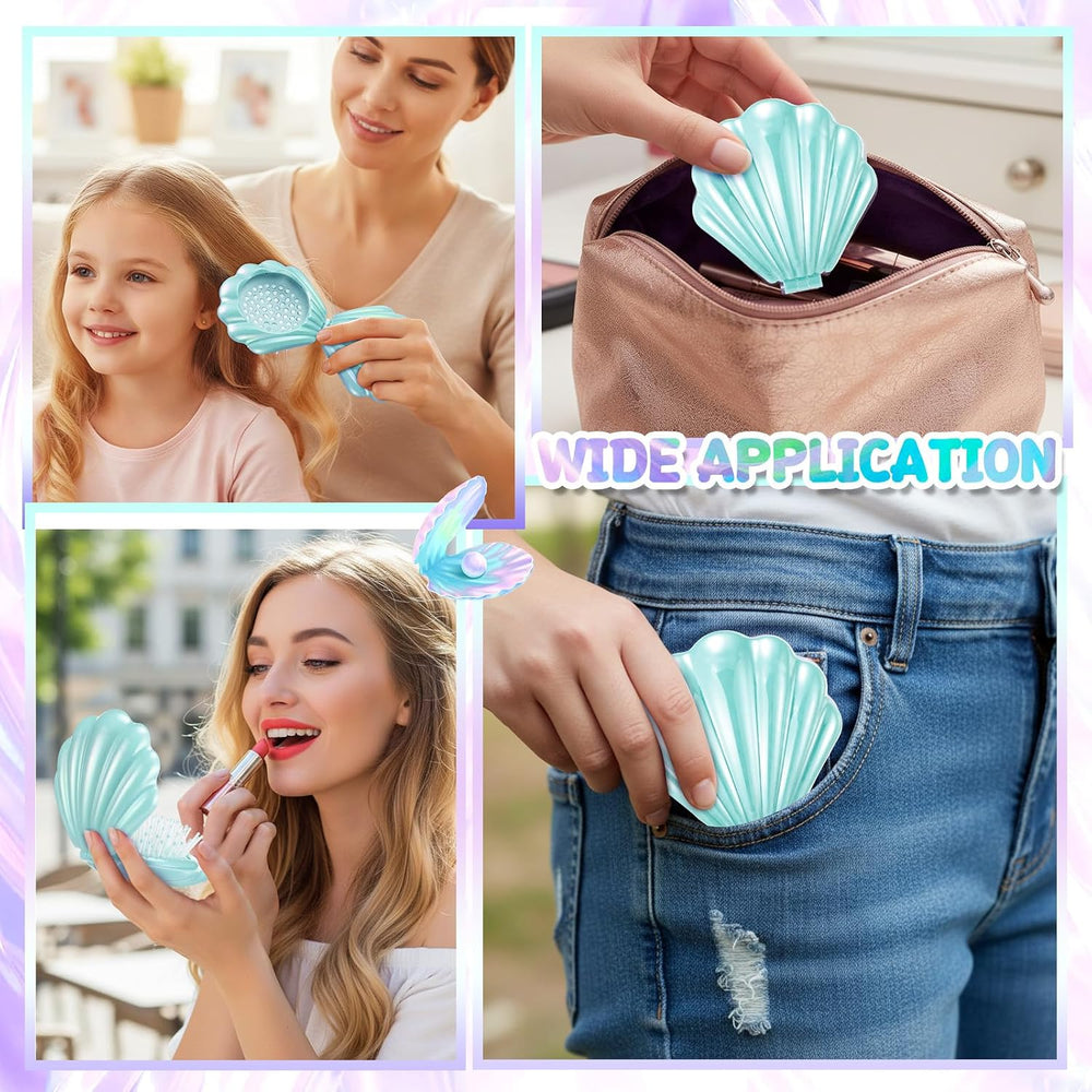 LemonRoad 24 Sets Mermaid Party Favor Seashell Hair Brush, Teal