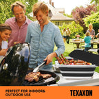 8L/16L BBQ Prep Tub with Cutting Board, Lid & Complimentary Mitts/Gloves – Collapsible Bucket for BBQ, Marinade, Picnic, Camping, Meat Prep – Orange/Black (Black, X-Large Lid Lock)
