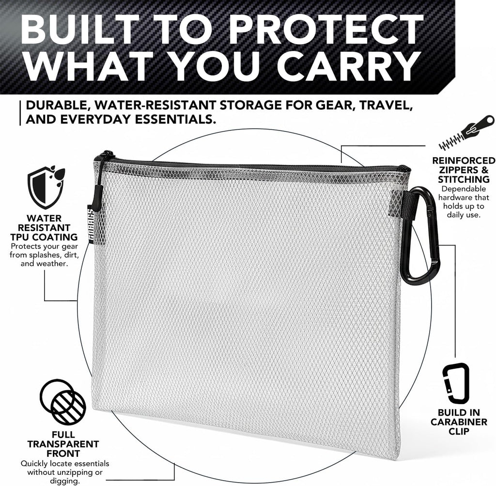 GOBAGS Air Production Multi‑Size Clear Zipper Pouch (4‑Pack) – Cable Organizer & Travel Gear Bag for Electronics, Camera Accessories, Tool Pouch & Small Tech Storage