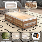 Under Bed Storage Containers with Wheels, Larger Bamboo Wood Under Furniture Storage Containers with Dust Bags，Rolling for Shoes Clothes