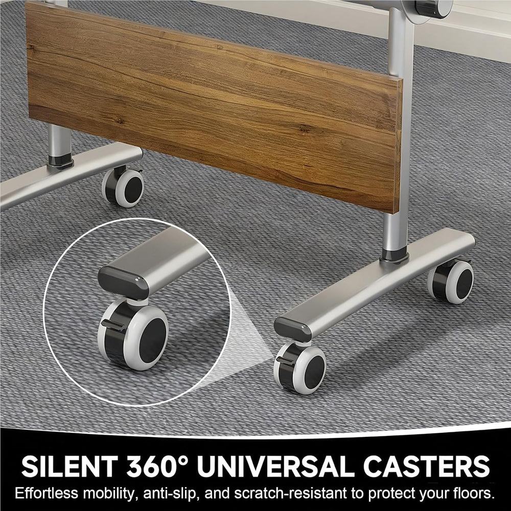 Folding Conference Table with Wheels, 47" Mobile Training Table, Flip To...