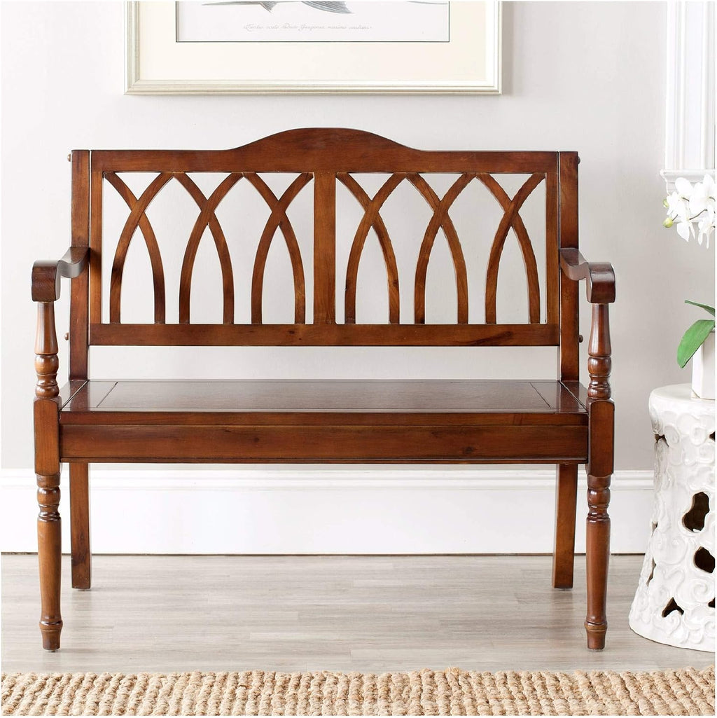 SAFAVIEH Furniture - Benjamin Bench - Teak - Solid Wood - Farmhouse High-Back Design - Ideal for Entryway, Living Room, Dining Room, 17.1" Seat Height (AMH6500D)