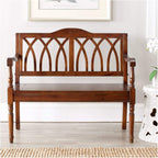 SAFAVIEH Furniture - Benjamin Bench - Teak - Solid Wood - Farmhouse High-Back Design - Ideal for Entryway, Living Room, Dining Room, 17.1" Seat Height (AMH6500D)