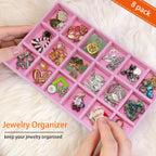 8 Pack Jewelry Organizer Tray, Stackable Velvet Jewelry Storage Box 18-grid Earring Holder Dresser Drawer Organizer for Earring Necklace Ring, Total 144 Grids