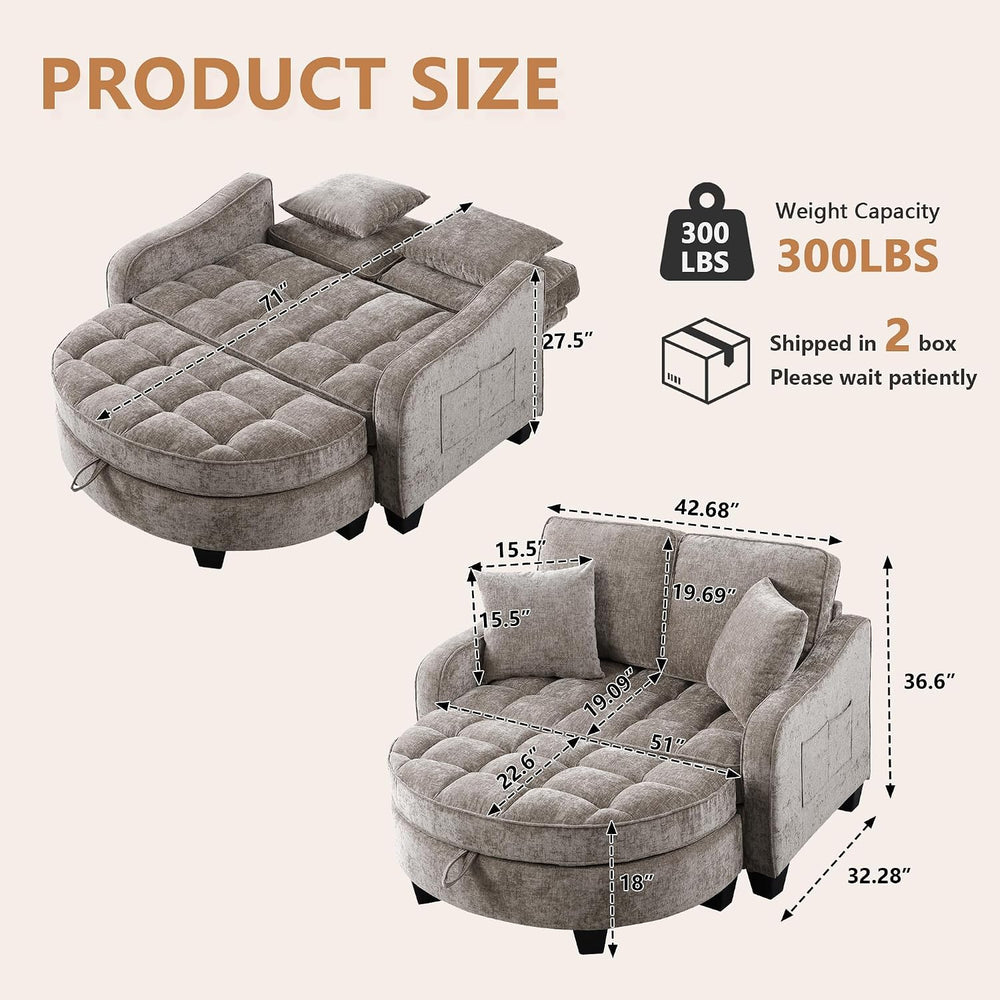 Two-Seater Sofa, Ergonomic and Backrest Design, Ottoman with Storage, Include...
