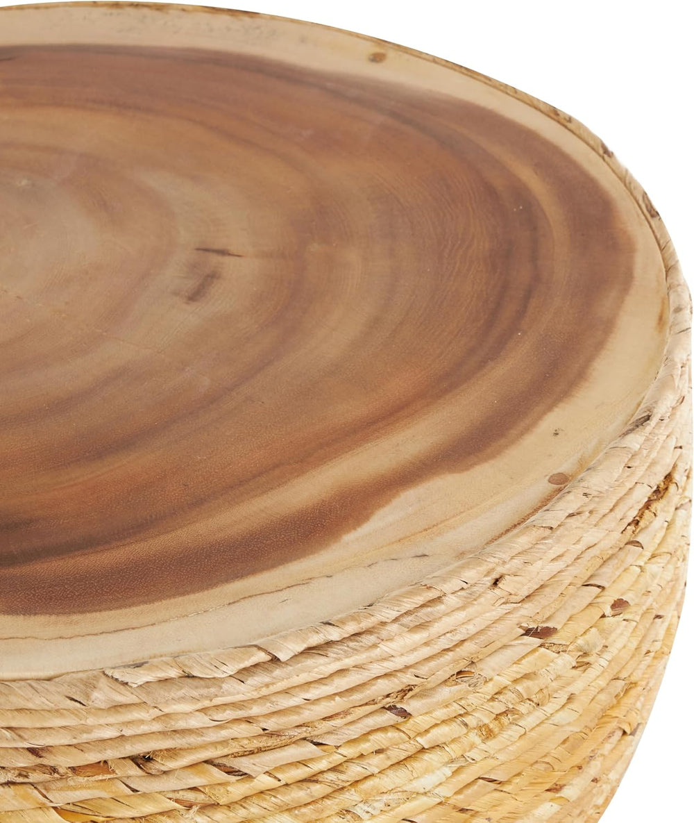 Deco 79 Banana Leaf Handmade Side End Accent Table Woven End Table with Woode...