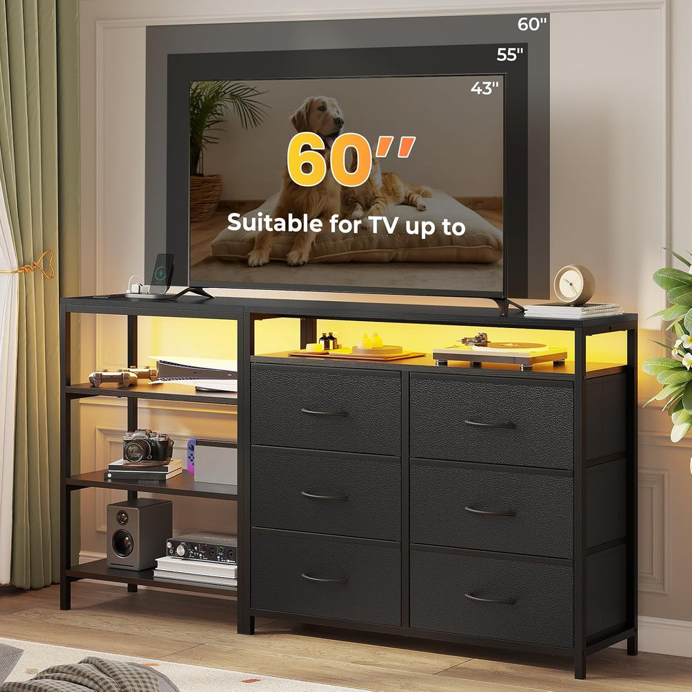 HAUOMS TV Stand for 60 Inch TV,LED Entertainment Center,Black | L Shaped Conv...