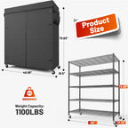 REIBII 45''W Storage Shelves Waterproof Metal Shelving with Cover Dustproof, Wire Shelving Unit Covers & Wheels Garage Storage Rack Wire Shelf for Kitchen Pantry, Storage Room, 45Wx17.72Dx72.83H