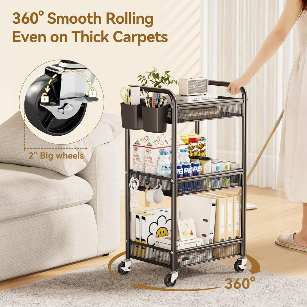 YASONIC 3 Tier Rolling Cart – Metal Utility Storage Carts with Wheels, Craft ...