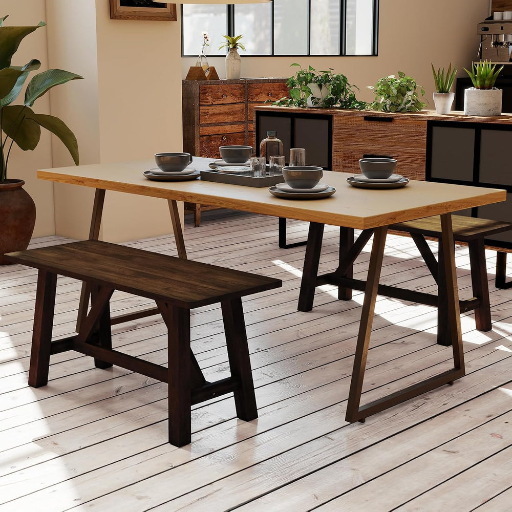 GOFLAME 38” Wood Dining Bench, Farmhouse Entryway Bench with Rubber Wood Fram...