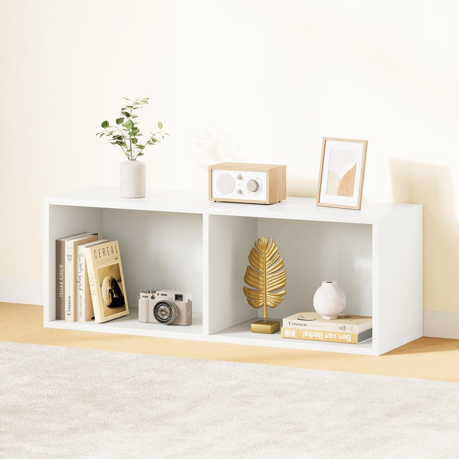 IOTXY DIY Modular Cube Bookcase - CubeXY Customizable Stackable Expandable Basic Shelving Units, 2-Cube Wooden Open Bookshelf for Miscellaneous Storage Organizer, White