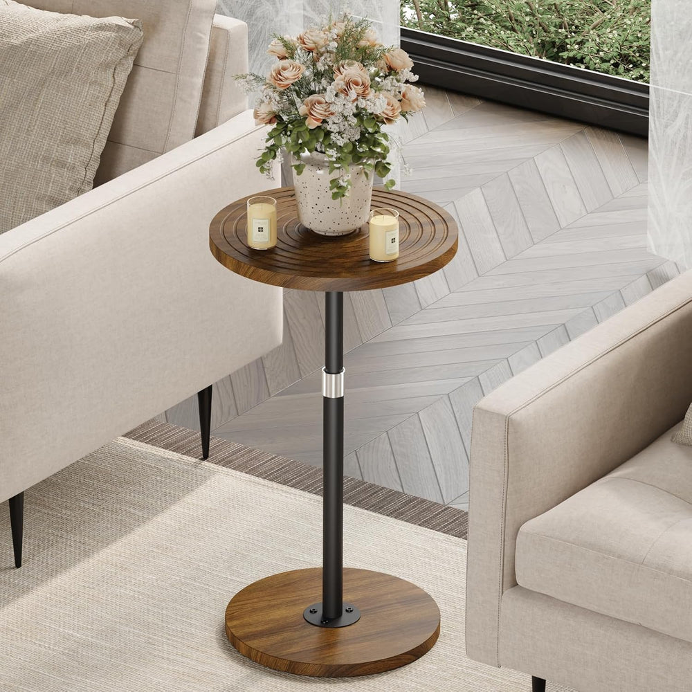 Asgolion Round Small Side Table, Adjustable-Height Drink Table | Pedestal Mar...