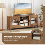 Giantex Farmhouse TV Stand for TVs up to 65", Modern Vintage Entertainment Center w/Storage, Adjustable Shelves, Cable Holes&Glass Doors, Media TV Console Table for Bedroom, Living Room (Walnut)