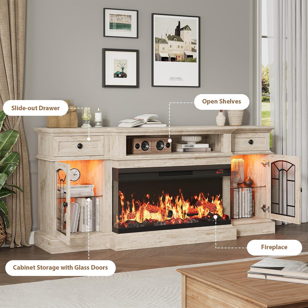 QUW 70" Farmhouse Fireplace TV Stand for TVs up to 80", Entertainme...