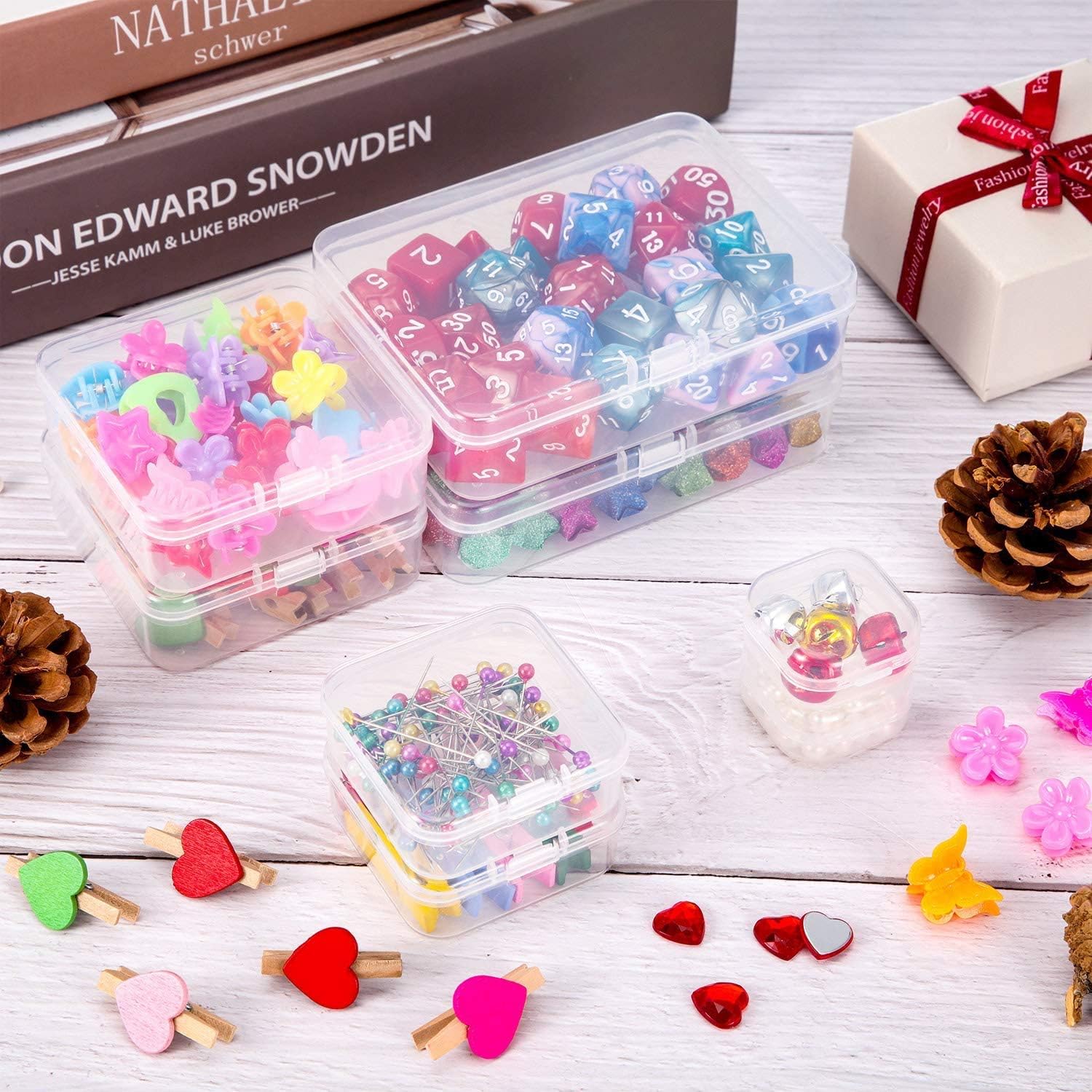 48 Packs Clear Small Plastic Containers Transparent Storage Box with Hinged Lid for Small Items Crafts Jewelry (2.12 x 2.12 x 0.79 Inches)