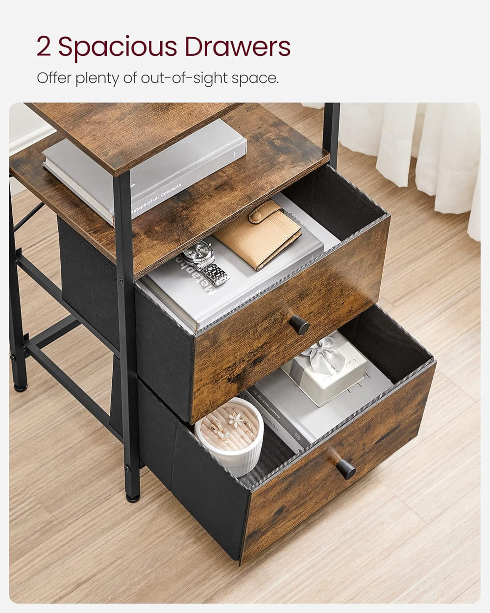 VASAGLE Nightstand, 24-Inch Tall Side Table with 2 Fabric Drawers and Storage...