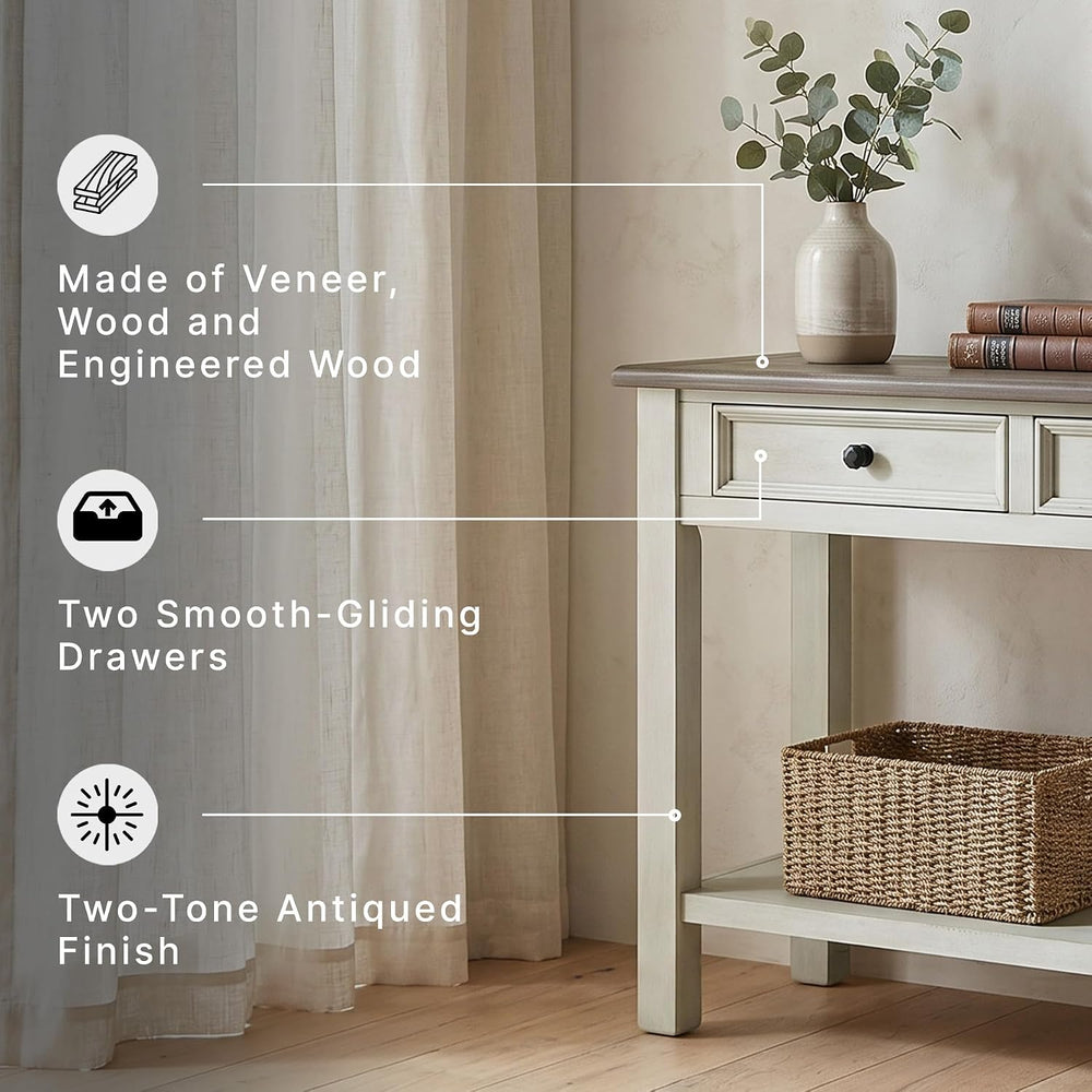 Signature Design by Ashley Bolanburg Farmhouse Sofa Console Table, White | Tw...