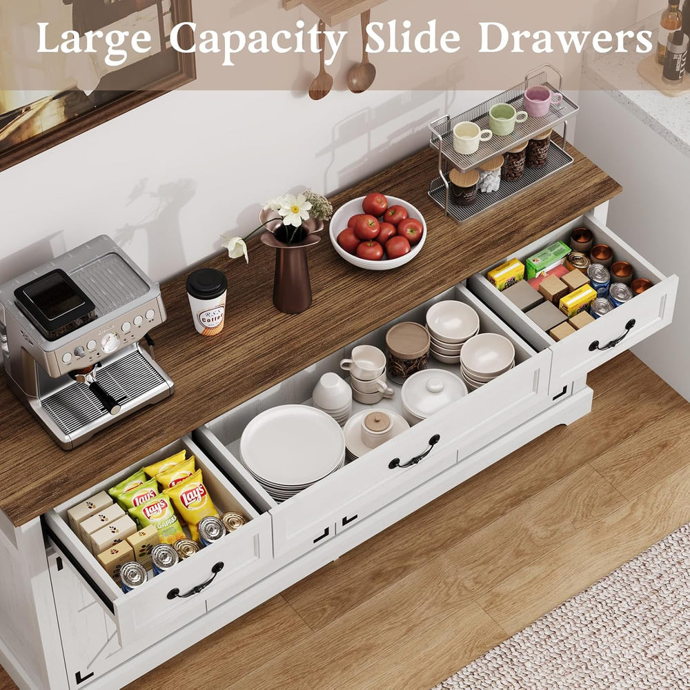 Sunny Heart 65" Large Buffet Storage Cabinet, Farmhouse Kitchen Sideboar...