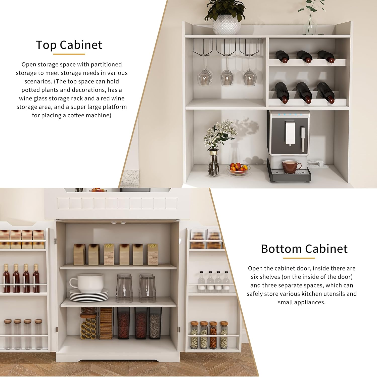 72" Buffet Cabinet with Hutch, Modern Farmhouse Sideboard with 2 Drawers & Barn Doors, Multi-Purpose Storage Cabinet for Kitchen, Dining Room, or Coffee Bar Station(White)