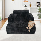 56" Oversized Chaise Lounge Chair Indoor,Plush Faux Fur Sleeper Sofa Couch Bed with Pillows&Wide Armrests,Fluffy Comfy Cloud Couch,Compression Foam Couch for Living Room,Bedroom(Black)