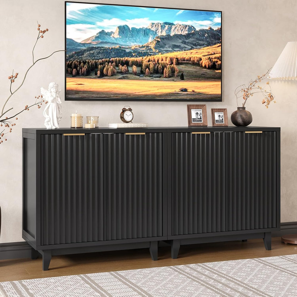 Vabches Modern Fluted Buffet Cabinet with Storage, 31.5" W Sideboard wit...